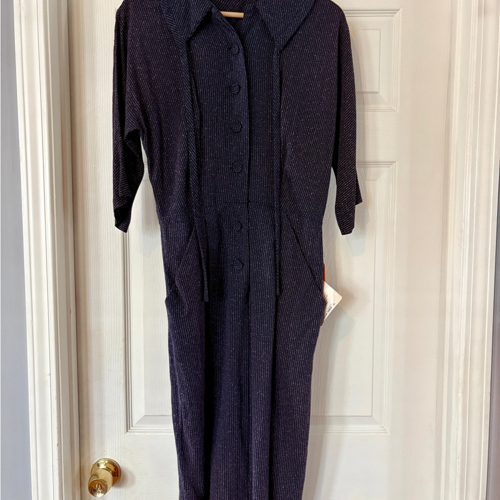 Vintage Purple and Black 3/4 Button-Front Dress…with Pockets!